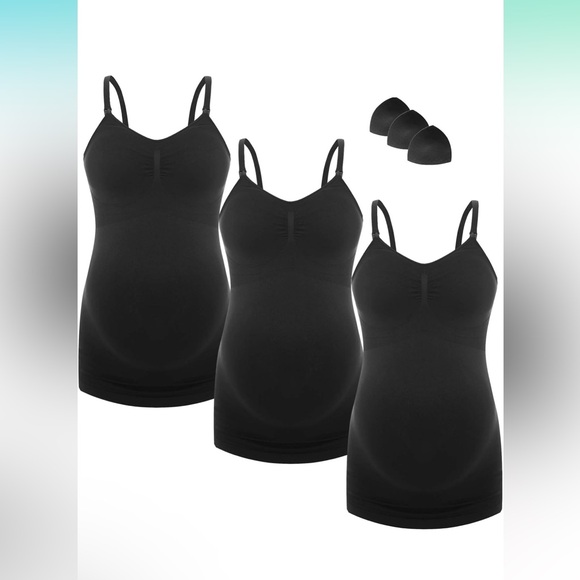HOFISH Women's Seamless Maternity/Nursing Tanks with Built-in Bra Cami, set of 3 - Picture 1 of 9